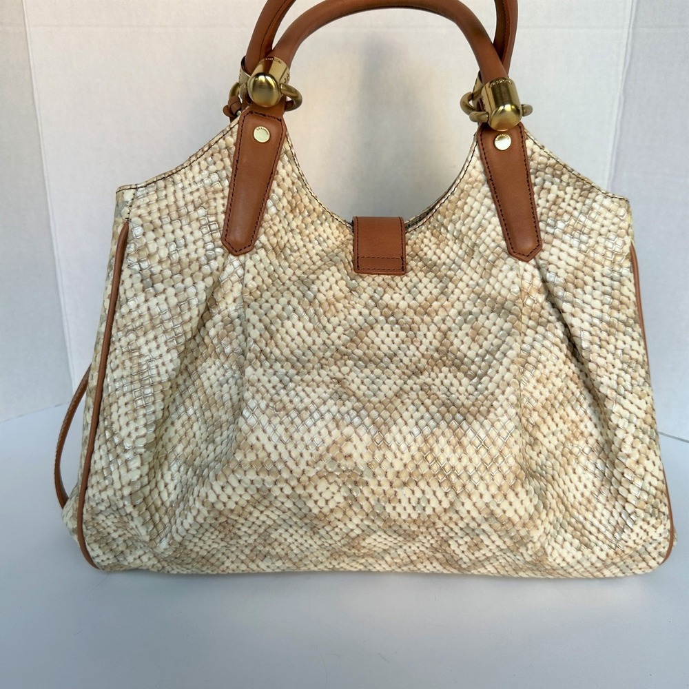 Brahmin Elisa Latte Java Gold Cream Embossed Leather Satchel Shoulder Bag - Picture 3 of 12